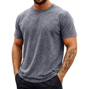 เสื้อยืดแขนสั้นผู้ชาย ผ้าฝ้าย 100% เนื้อหนา สไตล์ลำลอง คอกลม วินเทจ ล้างสีแบบแอซิดวอช เสื้อยืดฤดูร้อน ใส่สบาย ทรงหลวม - Product Image 1