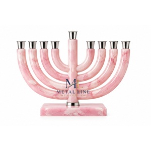 Ménorah de Hanouka à incrustations de nacre, 9 branches, en résine effet marbre blanc, chandelier de Hanouka, décoration de table de fête juive - Product Image 6