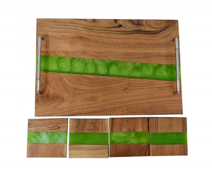 Ensemble de 4 pièces artisanales de Offre Spéciale qualité de plateau de service en bois d'art en résine époxy verte plateau de caboteur de rivière décoratif - Product Image 6