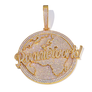 Collar de Lujo con Colgante Redondo de Mapa Mundial con Incrustaciones de Moissanita, Tono Dorado, Estilo Hip Hop, Joyería Personalizada con Nombre - Product Image 5