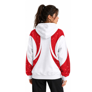 Sudadera con Capucha de Bloques de Color para Mujer, Blanca y Roja, Manga Larga, Estilo Casual Urbano, Venta al por Mayor, OEM, Ropa Personalizada - Product Image 2