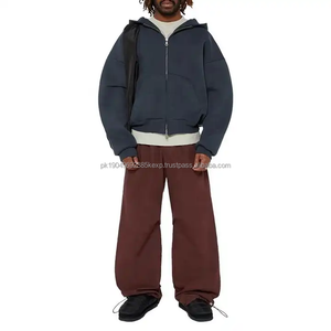 New Design Custom Logo 100% Cotton Drop Shoulder <b>Oversized</b> <b>Long</b> Sleeve Puff Print Cropped Men Heavy Zip up <b>Hoodie</b> - Product Image 1