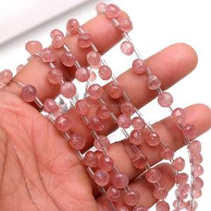 ลูกปัดพลอยควอตซ์สตรอเบอร์รี่สีชมพูธรรมชาติทรงหยดน้ำแบบเหลี่ยมเพชรพลอย ขนาด 7-9 มม. ความยาว 8 นิ้ว ขายส่งจำนวนมากสำหรับทำเครื่องประดับ - Product Image 5