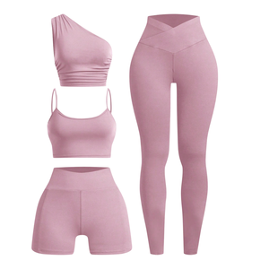 Custom Logo 2 Piece Gym Fitness Clothing <b>Workout</b> Activewear Set Seamless High Waist <b>Leggings</b> and Sports Bra Ribbed Yoga Set - Product Image 1