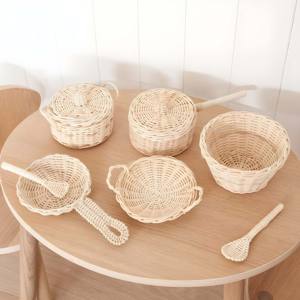 Jouets ludiques pour enfants et tout-petits, ensemble de casseroles miniatures en rotin pour cuisine miniature, jeux d'imitation pour enfants. - Product Image 1