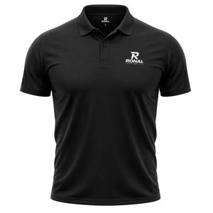 RONAL SPORTS Men's Black <b>Polo</b> Shirt Short Sleeve Quick Dry Knitted 100% Polyester Casual Sport Logo Front Breathable Short - Product Image 1