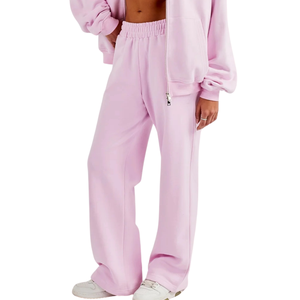 Ensemble de survêtement pour femme, coupe longueur taille, avec fermeture éclair intégrale et capuche, pantalon à jambes larges et taille élastique, décontracté, deux pièces, pour la détente, les voyages et le style urbain - Product Image 2