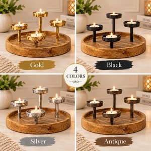 Juego de Portavelas de Metal Hechos a Mano, 4 Piezas, Decoración de Mesa Moderna Circular para Mesa de Comedor, Decoración del Hogar, Hotel, Restaurante - Product Image 3
