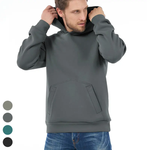 Sweat-shirt à capuche pour homme, coupe classique, en molleton de coton, décontracté, pour l'automne, avec poche avant, couleur unie, tricoté - Product Image 2