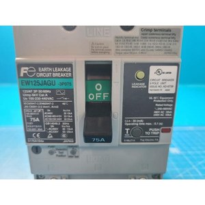 Disjoncteur à boîtier moulé Fuji EW125JAGU EW125JAGU-3P075, d'occasion, comme il est, pièces d'équipement semi-conducteur d'époque - Product Image 1