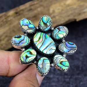 <b>Abalone</b> Flower Ring Sterling Silver Statement Jewelry Paua <b>Shell</b> Handmade Boho Gift for Her - Product Image 4
