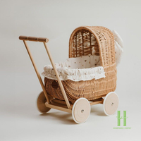 Poussette pour poupée en rotin style bohème avec roues en bois, décoration de chambre d'enfant, accessoires de photographie, cadeau d'anniversaire pour enfants, jouet
