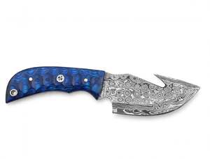 Damascus Steel Multi-Feature Utility <b>Craft</b> <b>Tool</b> Textured Blue Handle Executive Display Piece - Product Image 4