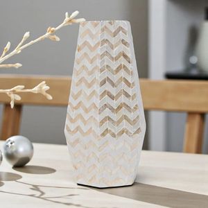 Vase décoratif haut en forme de prisme, mosaïque chevron en or avec incrustation de nacre naturelle, fait main, pour la décoration de la maison - Product Image 4
