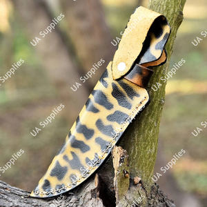 Étui à couteau en cuir imprimé léopard exotique, en cuir de vache véritable, motif camouflage, fermeture à bouton-pression, boucle de ceinture verticale, étui de chasse EDC - Product Image 3