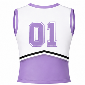 Haut d'uniforme de cheerleading lavande sans manches à col en V pour performance de danse, compétition sportive et tenue de sport - Product Image 2