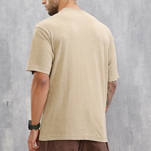 T-shirt en coton tricoté à manches courtes coupe classique pour homme, beige, style urbain, col rond, imprimé motif lettres unies - Product Image 4