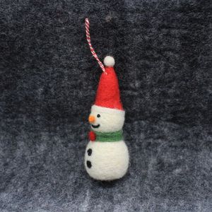 Handmade Felt Snowman Christmas <b>Ornament</b> <b>Red</b> Hat Green Scarf Traditional Holiday Decoration - Product Image 6