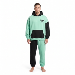 Conjunto Deportivo para Hombre con Sudadera con Capucha y Pantalones Jogger en Bloques de Color Contrastantes, Manga Larga, Corte Holgado, Felpa de Algodón, con Logotipo Frontal y Bolsillos Tipo Canguro - Product Image 4