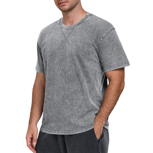 Streetwear <b>Grey</b> Color Men Acid Wash Polyester/Cotton Quick Dry Eco-Friendly <b>T</b>-<b>shirts</b> Wholesale Low Price Factory Made - Product Image 4