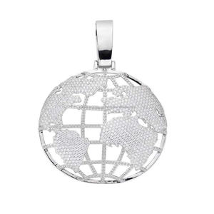 Pendentif Streetwear World avec pierres cultivées en laboratoire et argent 925 certifié GIA, bijoux personnalisés plaqués rhodium style Hip Hop - Product Image 1