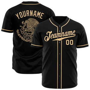 Maillots de baseball haut de gamme avec chemises en mesh de qualité supérieure et maillots à col en V, manches courtes boutonnées sur le devant, couleur noire - Product Image 1