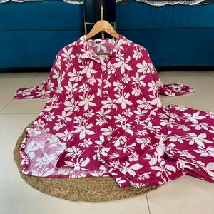 Plus Size Women Cotton Co-Ord Set One Sided Pocket 3XL10XL | 30 Inches Top | 38 Inches <b>Pant</b> | Stylish Printed Knee-Length Set - Product Image 1