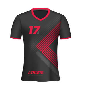Maillot de football unisexe pour adultes, manches courtes, col en V, pour impression personnalisée, 100% polyester, séchage rapide, noir, blanc, rouge, bleu, marine, vert - Product Image 1