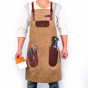 Delantal de Barbero Personalizado, Uniforme Unisex para Hombres y Mujeres, Producto de Alta Calidad Hecho con Tela Vaquera, Tirantes Cruzados en la Espalda, Venta al Por Mayor - Product Image 4