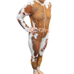 Combinaison de sport intégrale sexy à manches longues pour femme, imprimé animal, col en V, fermeture éclair, vente en gros - Product Image 2