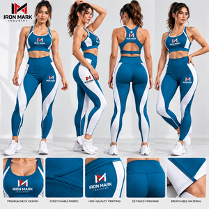 IRON MARK INDUSTRY Women's Yoga Set 2-Piece High Waist <b>Crop</b> Top <b>Leggings</b> Color Blocking Breathable Quick Dry Spandex/Polyester - Product Image 1
