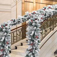 Décorations de Noël, branche d'arbre de Noël artificielle en pin floqué, fleur artificielle verte, cône artificiel, guirlande de Noël décorative