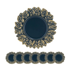 Premium <b>Black</b> Charger <b>Plate</b> With Gold Leaf Edge Design Suitable For Dining Table And Stylish Luxury Table Setting From India - Product Image 4