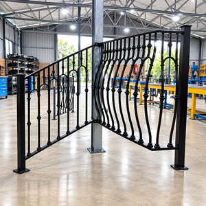 Balustrade en acier noir industriel, en fer forgé, montée au sol, garde-corps pour entrepôt - Product Image 3