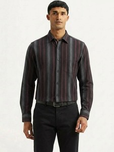 Chemise décontractée d'été pour homme Enovate, à double boutonnage, manches longues, rayée, respirante, en coton tissé - Product Image 2