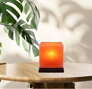 High Quality Handcrafted Himalayan Pink Rock Salt Cube Shaped <b>Lamp</b> with Wooden Stand - Product Image 4
