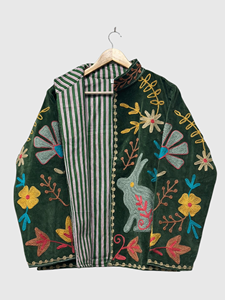 Chaqueta de Forro Polar Bordada Estilo Bohemio, Manga Larga, Cuello Mao, Estampado Floral, Talla Grande, Ropa de Otoño para Mujer - Product Image 5