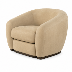 Sillón de Cuero Redondo Contemporáneo con Brazos Curvos y Base de Madera para Sala de Estar - Product Image 1