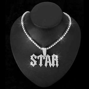 จี้ฮิปฮอปประดับมอสซาไนต์รูปตัวอักษร STAR ชุบเงิน 925 เหมาะสำหรับทุกเพศทุกวัย ใช้ได้ทุกวัน เป็นของขวัญ - Product Image 2