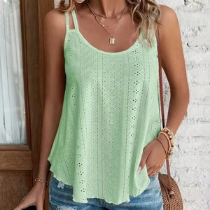 Camiseta sin mangas de satén para mujer, cuello redondo, color liso, ajuste holgado, estilo casual, transpirable y de secado rápido, verano 2026 - Product Image 1