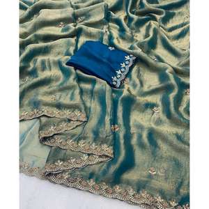 Sari Bordado Verde de Fiesta Sai Creation con Perlas Moti Hechas a Mano, Talla M - Artículos Elegantes para Fiestas - Product Image 4