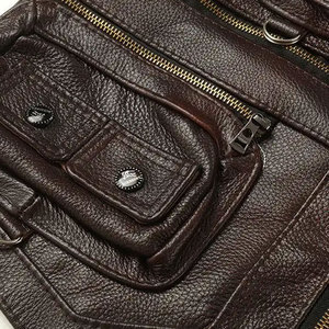 Lawd Sports Black Genuine <b>Leather</b> Motorcycle <b>Vest</b> <b>Men</b> Women Autumn Waterproof Zipper Closure Street Style Slim Fit Outerwear - Product Image 5