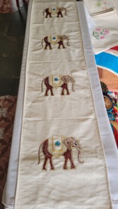 Handmade Embroidered Cotton <b>Table</b> <b>Runner</b> With Pink floral elephant Pattern Traditional Home Decor - Product Image 4