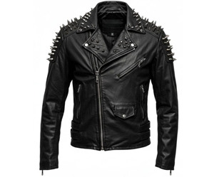 Men's Cowhide Leather <b>Biker</b> <b>Jacket</b> with Spikes Studded Front Design Breathable Polyester Lined Windproof Winter Outerwear - Product Image 5