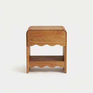 Modern Wavy Teak Wood Bedside Table Curved <b>Corner</b> Side <b>Cabinet</b> Organic Design Bedroom Furniture - Product Image 1