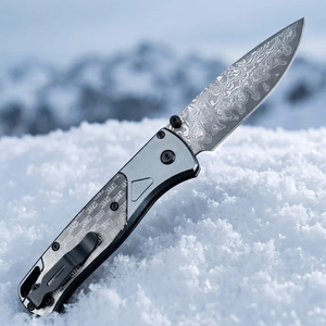 Damascus Pattern Folding Pocket Knife Anti Slip Aluminum Handle Outdoor Camping Utility Knife Portable Knife with Pock - Product Image 2