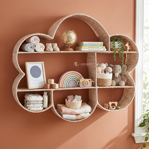 Estante de Pared de Mimbre en Forma de Nube, Estante Flotante de Fibra Natural Tejida, Decoración de Pared Boho Sostenible, Organizador para Sala de Estar y Baño - Product Image 3