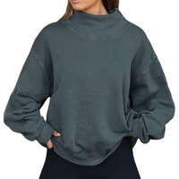 Sudadera Reversible con Cuello Alto Tipo Turtleneck, Oversize, de Algodón y Felpa, para Mujer, con Logotipo Impreso, para Universidad o Campus