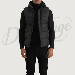 Gilet mat noir matelassé HD personnalisé pour homme – Veste sans manches rembourrée chaude d'hiver à col montant - Product Image 5
