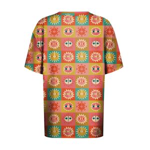T-shirt pour femme à imprimé géométrique, coupe ample, col rond, manches courtes, décontracté, printemps-été, respirant, en polyester tricoté - Product Image 2
